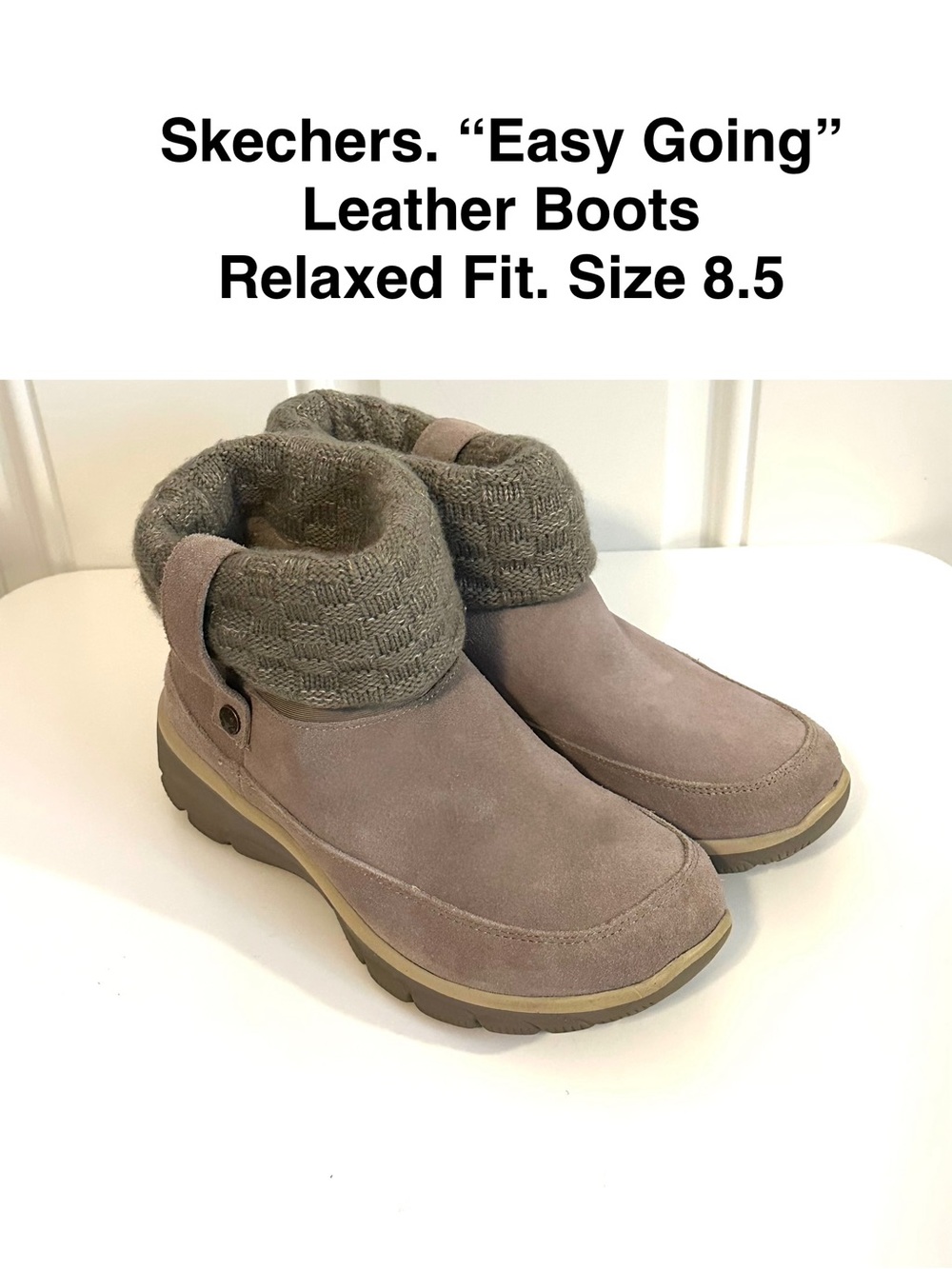 Skechers Easy Going Relaxed Fit Suede Ankle Boots Taupe Shoes Slip-on Leather